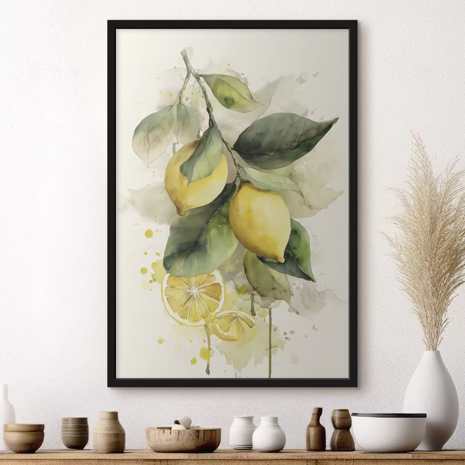 Papier peint branche de style aquarelle avec des citrons f47123