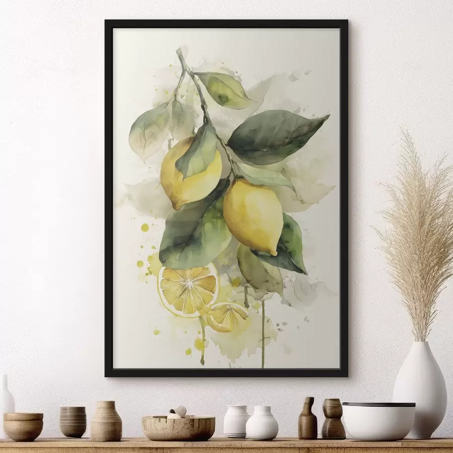 Papier peint branche de style aquarelle avec des citrons f47123