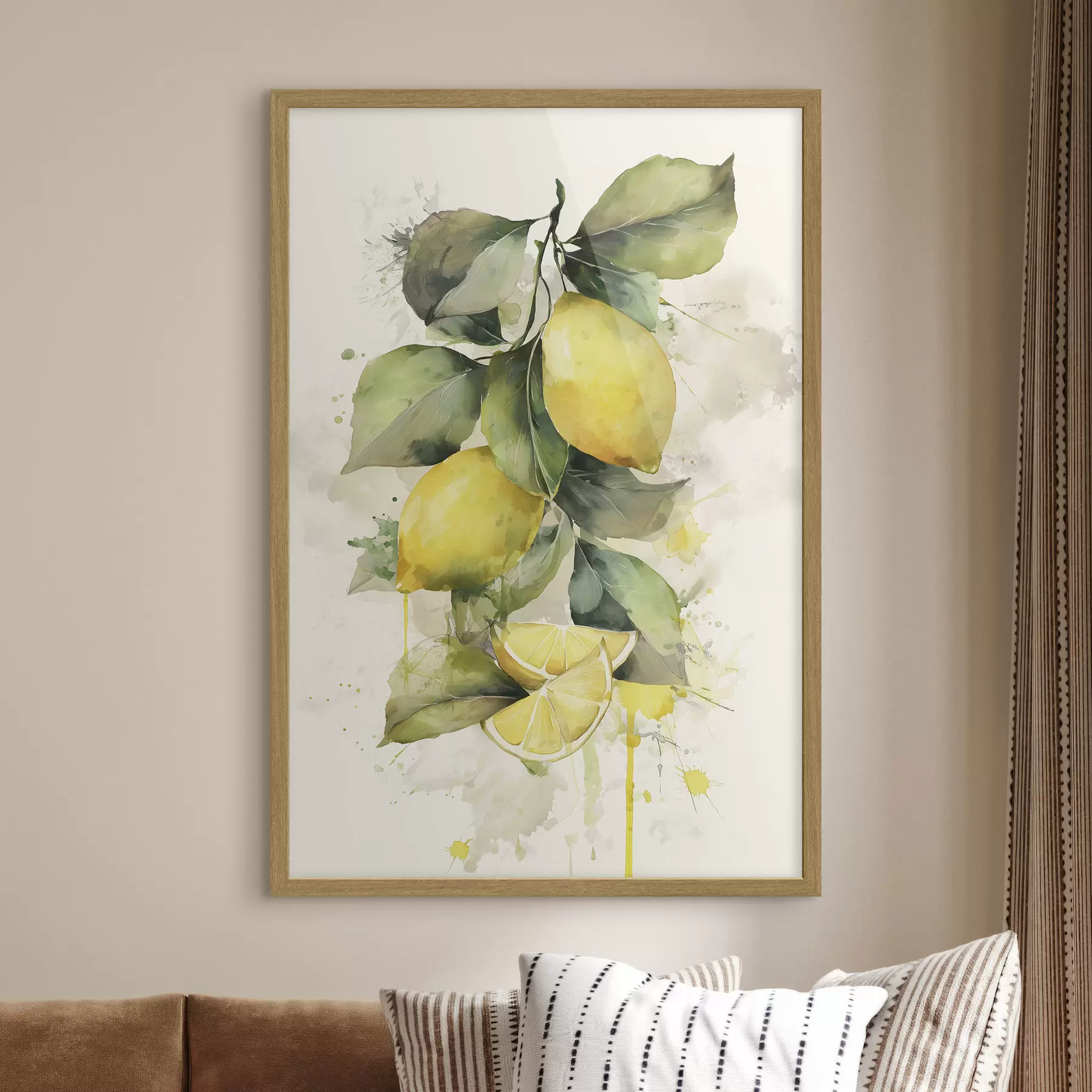 Papier peint branche de style aquarelle avec des citrons f47124