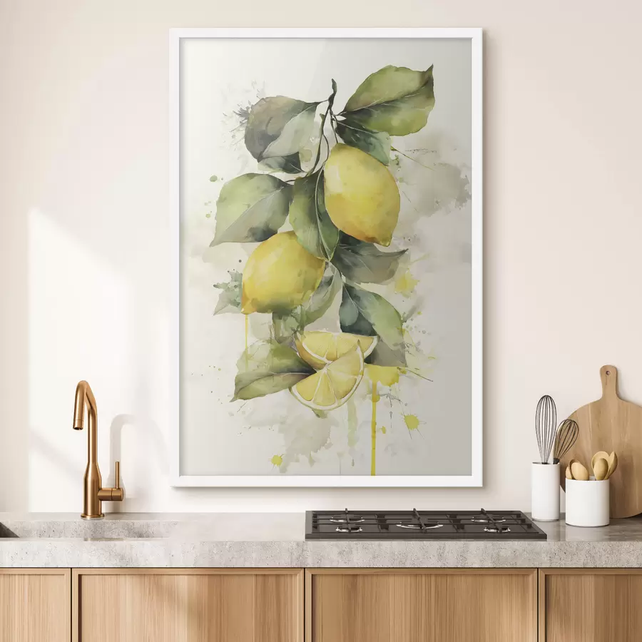 Papier peint branche de style aquarelle avec des citrons f47124