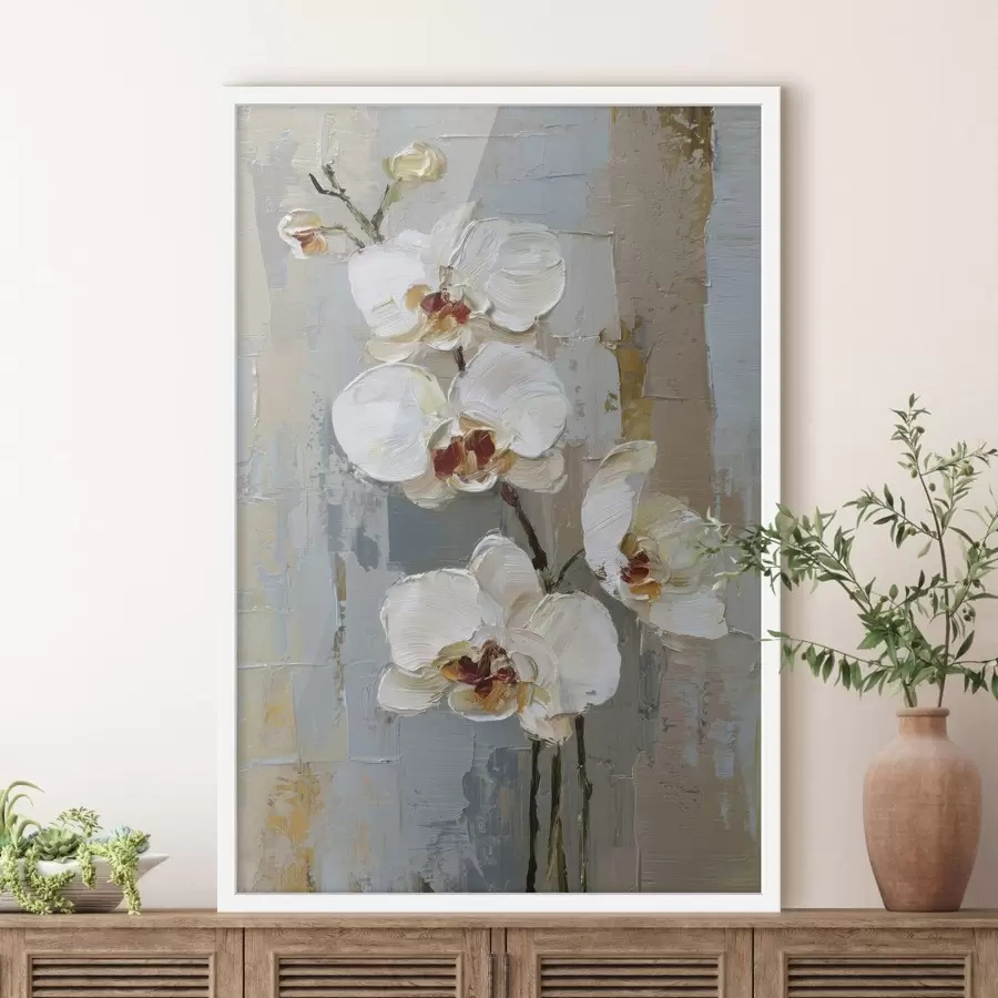 Papier peint fleurs d'orchidées blanches dans le style de la peinture à l'huile f47132