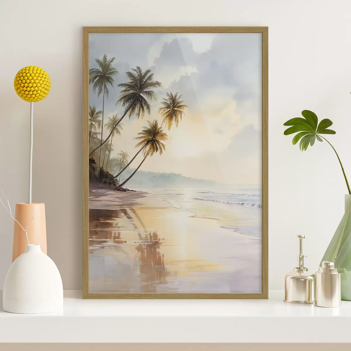 Poster plage au coucher du soleil sur une île, style aquarelle f47136