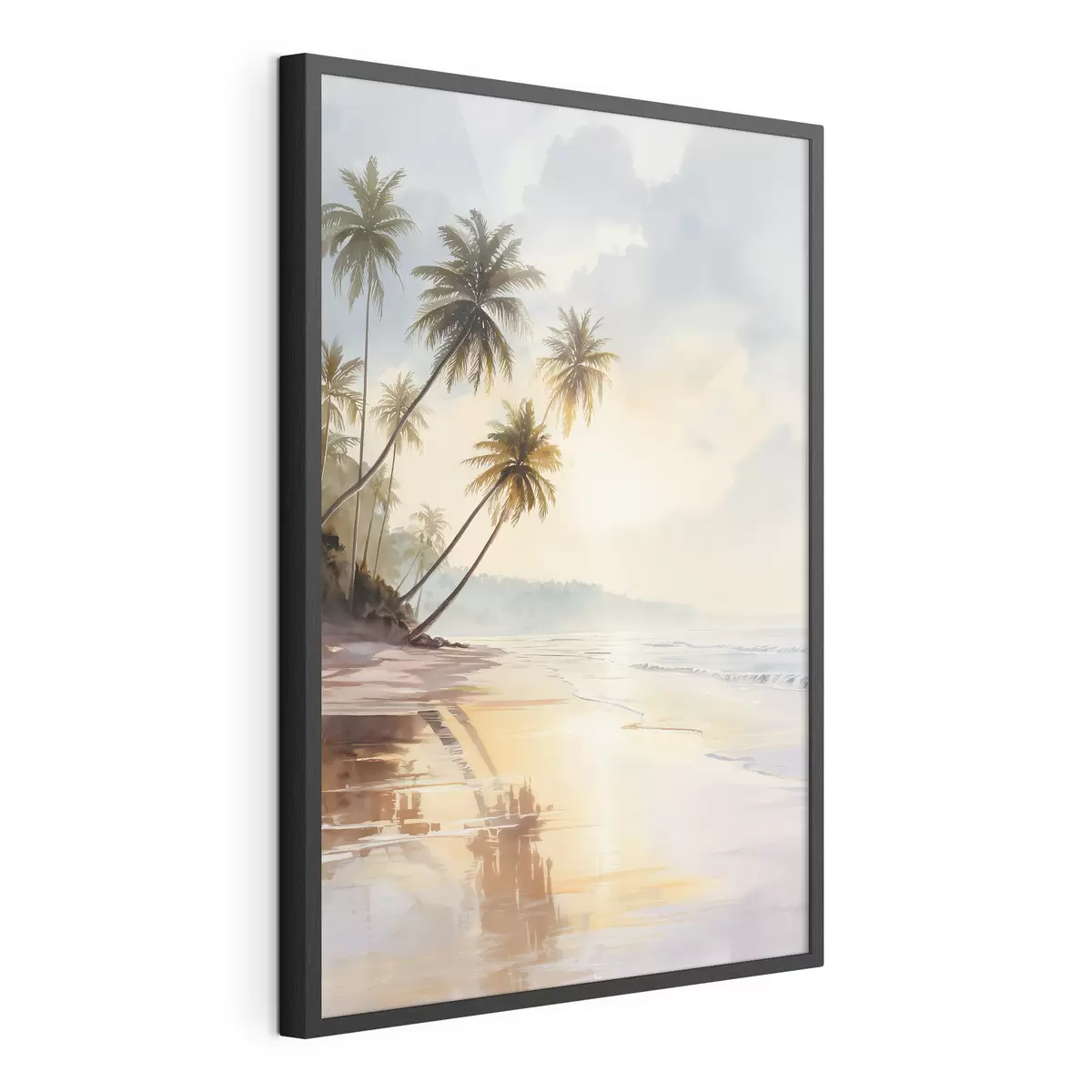 Poster plage au coucher du soleil sur une île, style aquarelle f47136