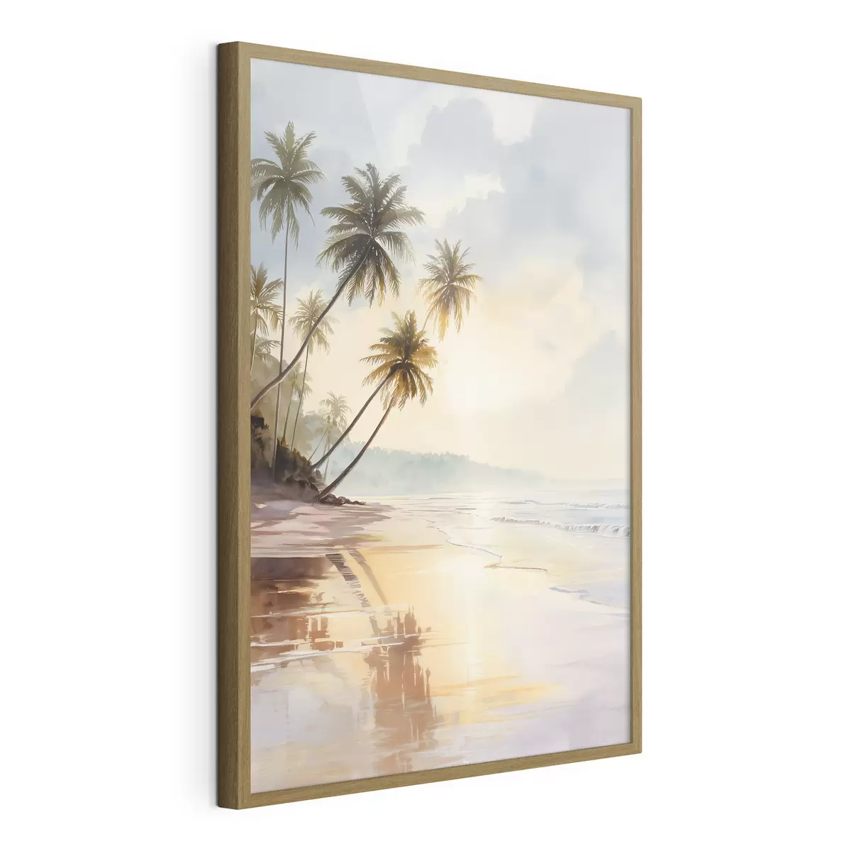 Poster plage au coucher du soleil sur une île, style aquarelle f47136