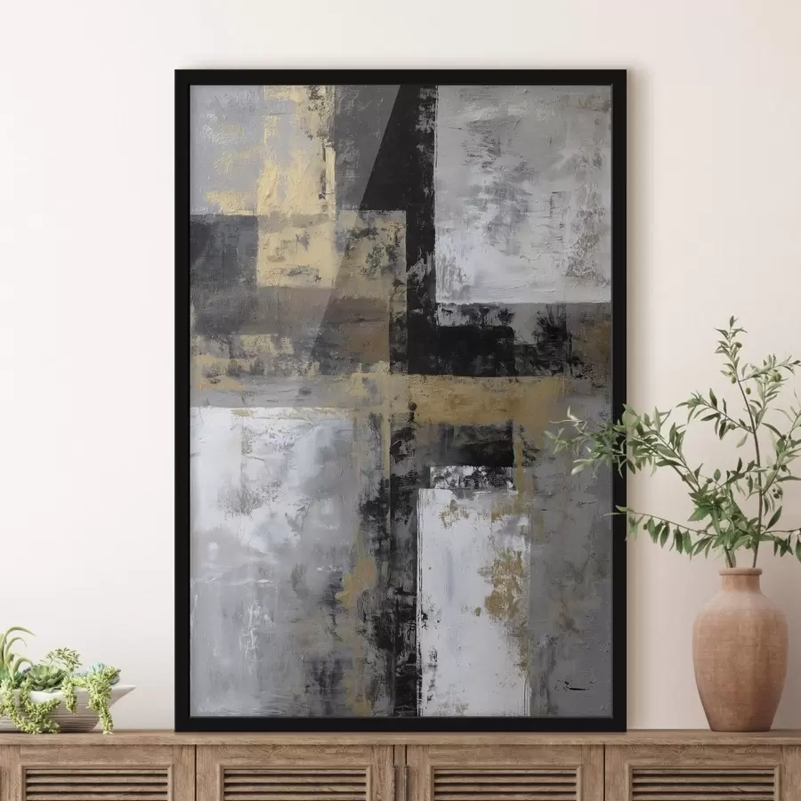 Papier peint abstraction texturale contemporaine dans des tons noirs, gris et blancs f47139
