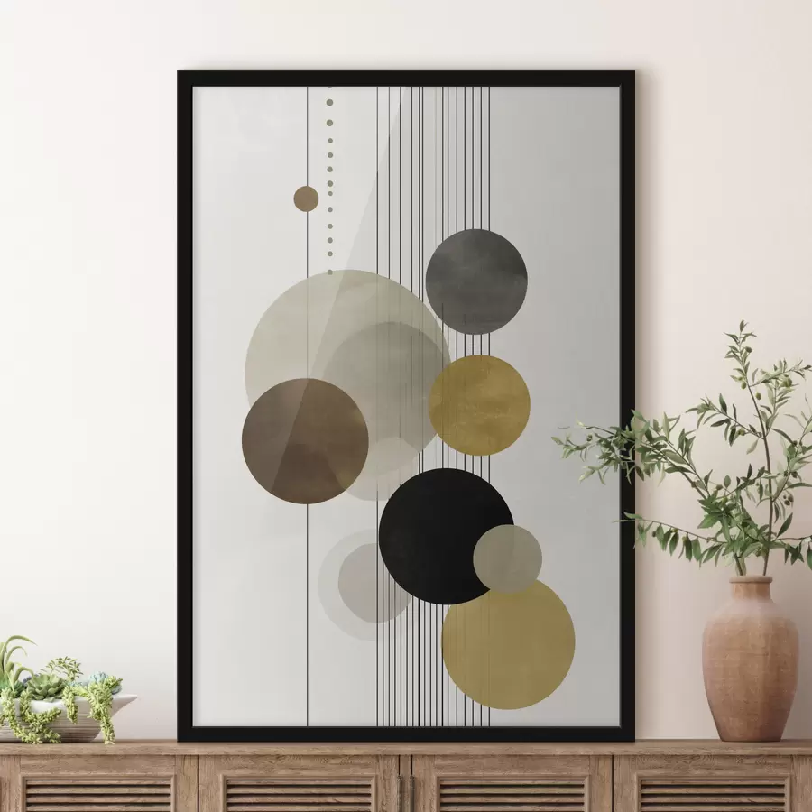 Papier peint abstraction avec des cercles et des lignes dans des couleurs chaudes f47237