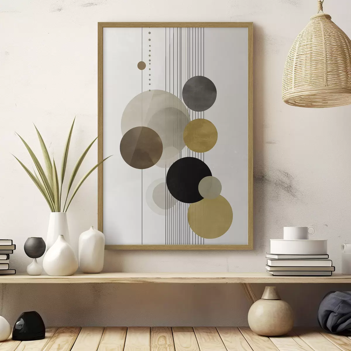 Poster abstraction avec des cercles et des lignes dans des couleurs chaudes f47237