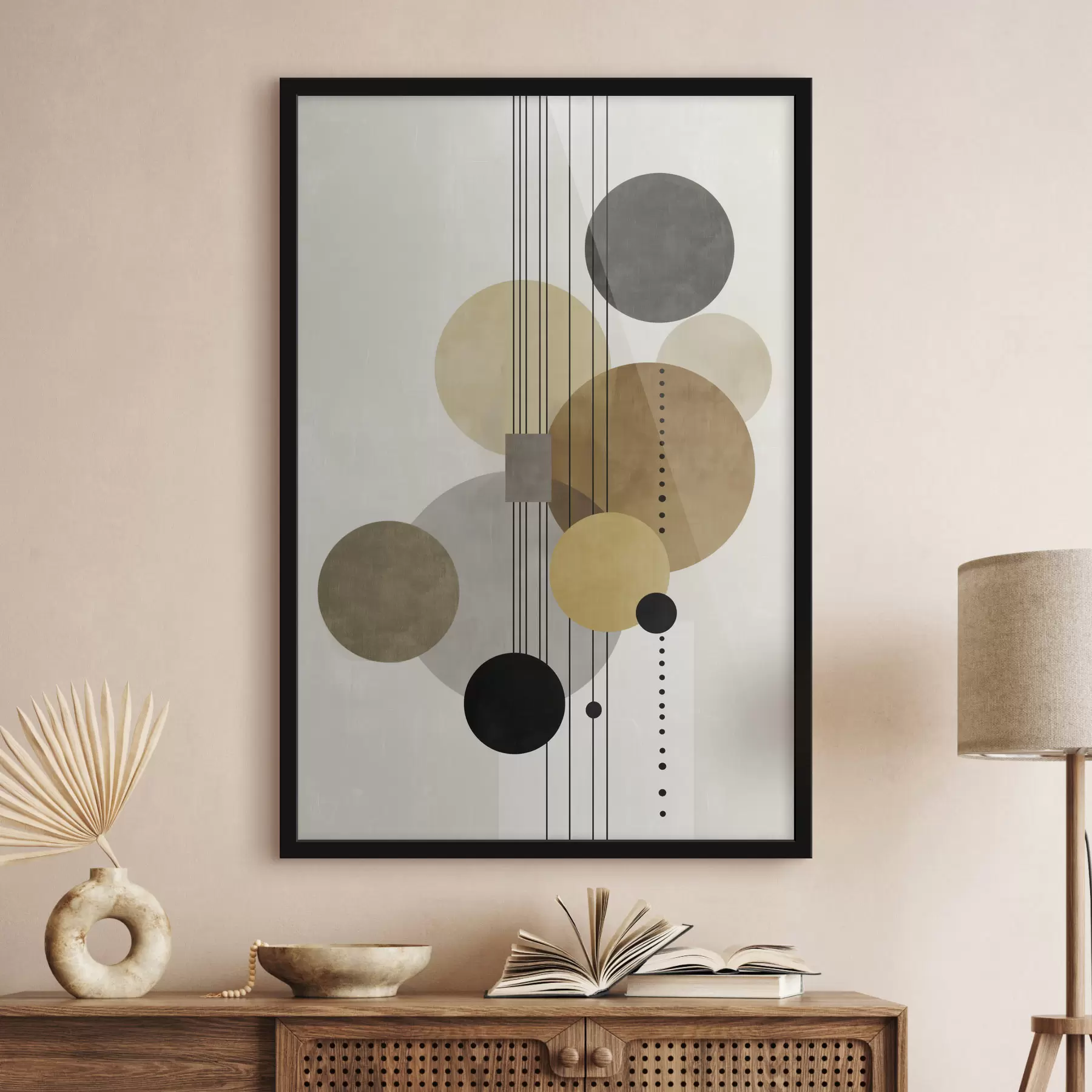 Papier peint abstraction avec des cercles et des lignes dans des couleurs chaudes f47238