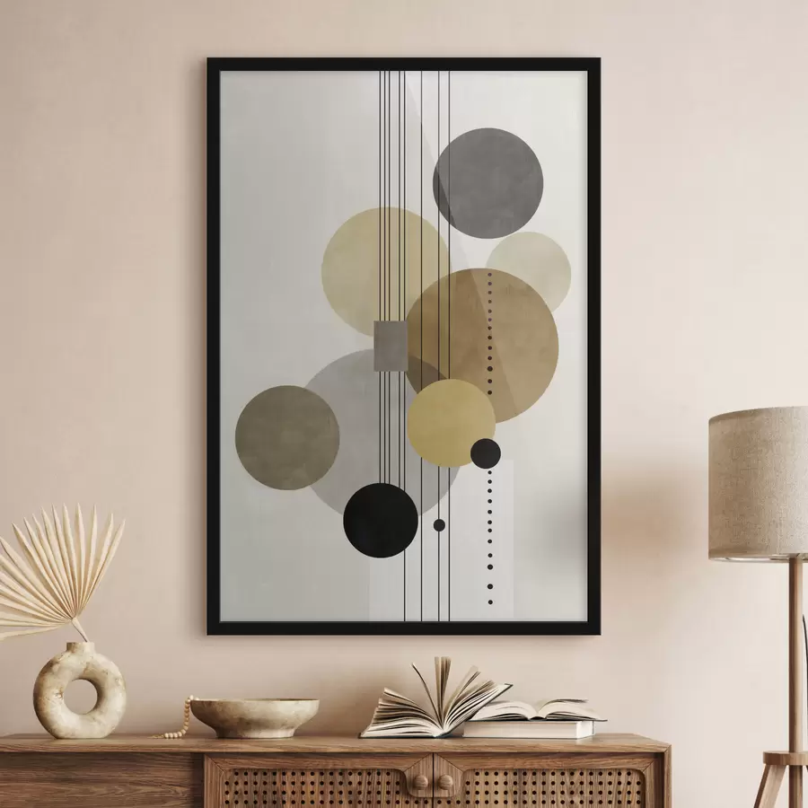 Papier peint abstraction avec des cercles et des lignes dans des couleurs chaudes f47238