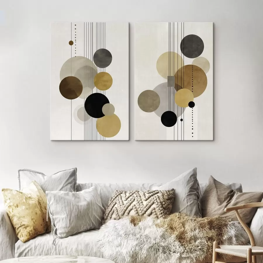 Tableau abstraction avec des cercles et des lignes dans des couleurs chaudes m01182