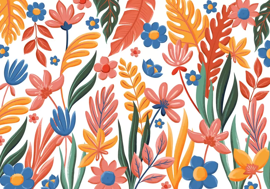 Papier peint Motif lumineux avec des fleurs et des feuilles w05003
