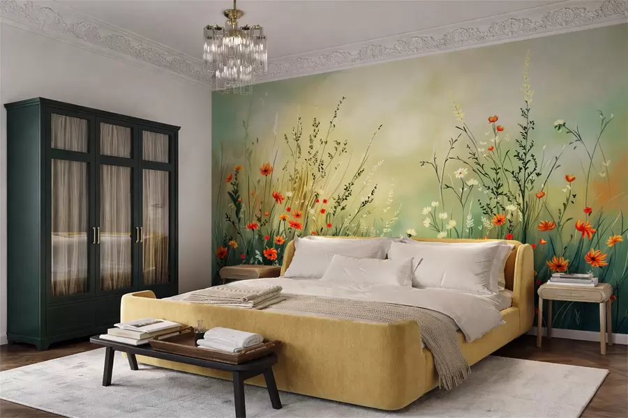 Papier peint Fleurs des champs et herbes dans un style pictural doux w05015