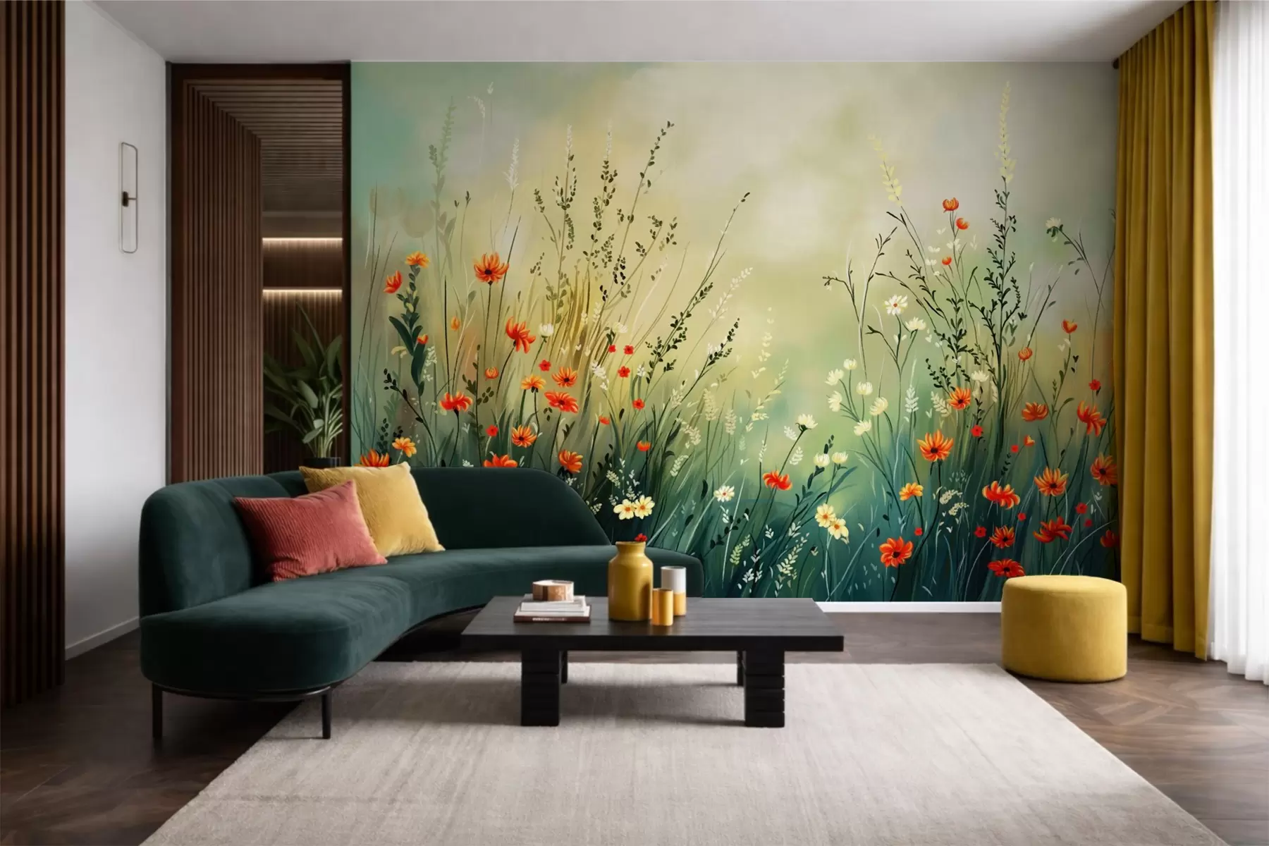 Papier peint Fleurs des champs et herbes dans un style pictural doux w05015