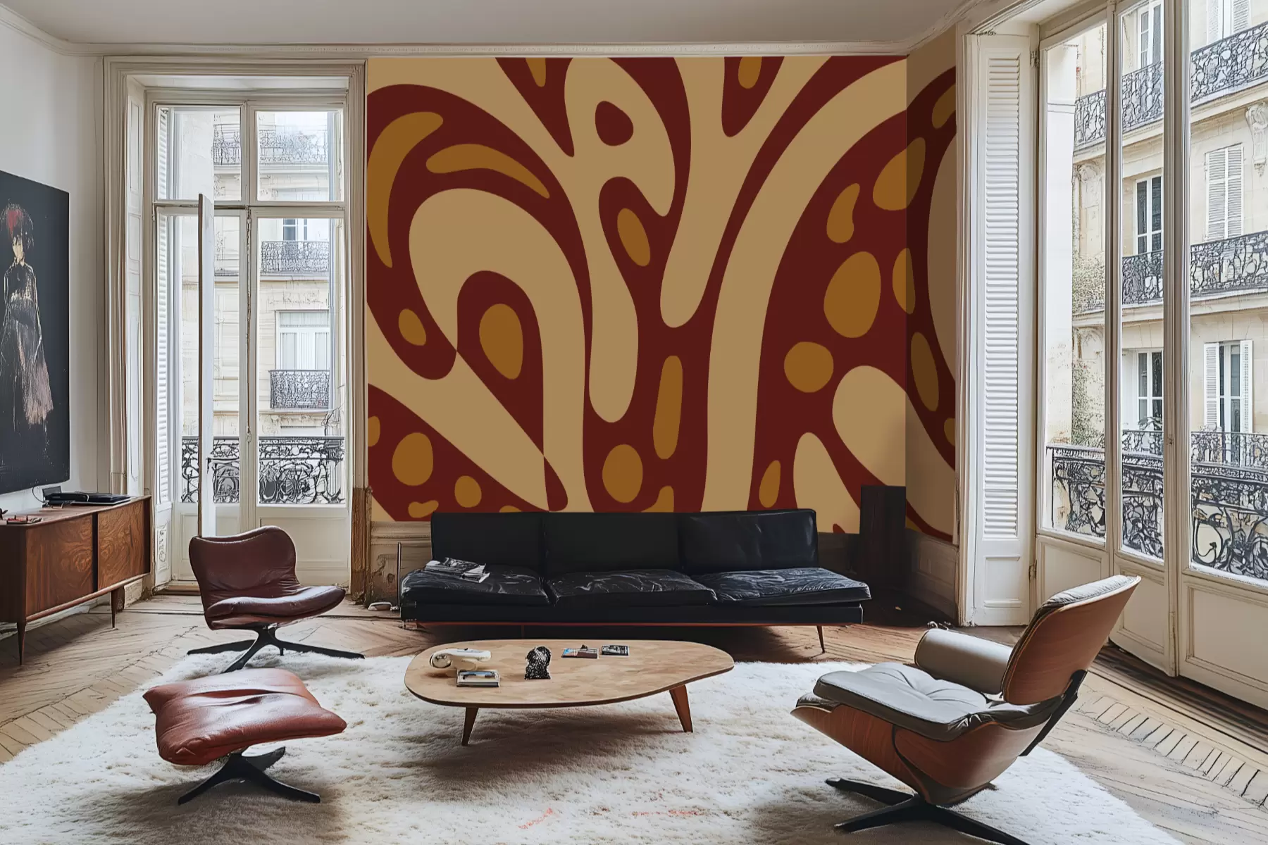 Papier peint Motif abstrait avec des formes marron et beiges w05071v2