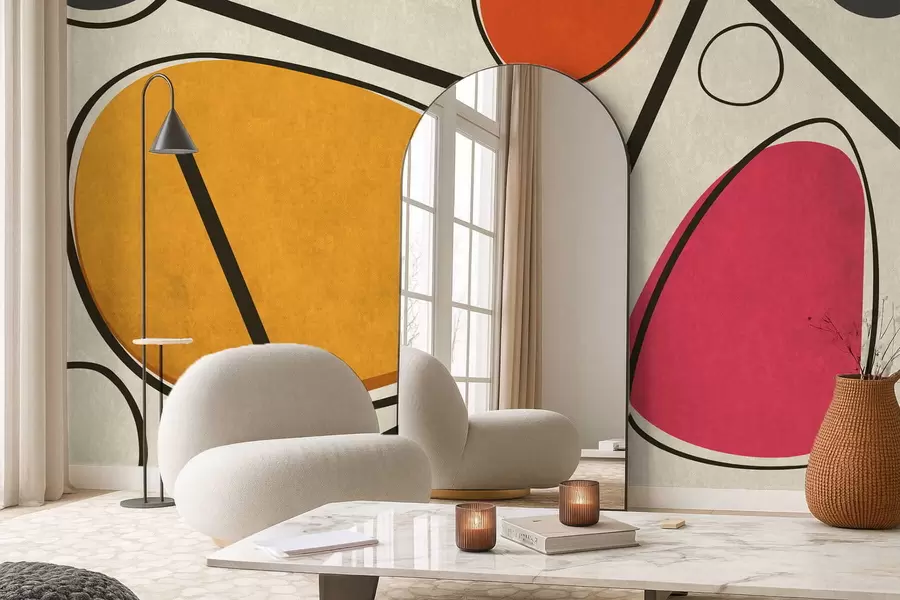 Papier peint Formes abstraites et lignes avec des champs de couleurs vives w05017