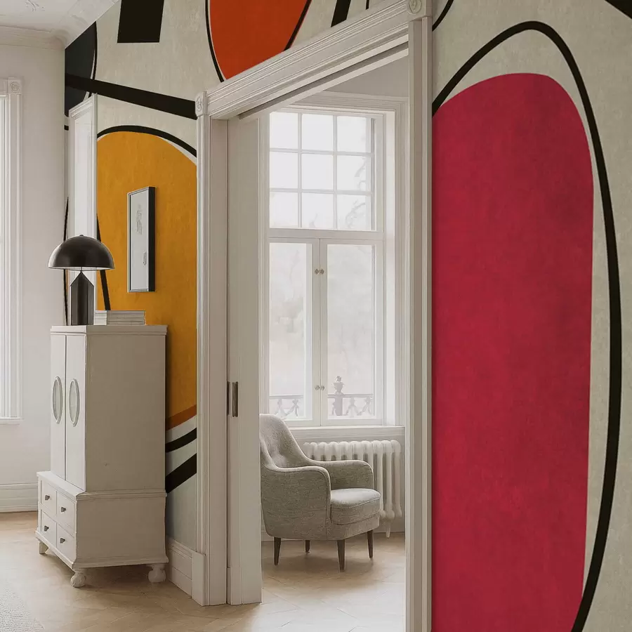 Papier peint Formes abstraites et lignes avec des champs de couleurs vives w05017