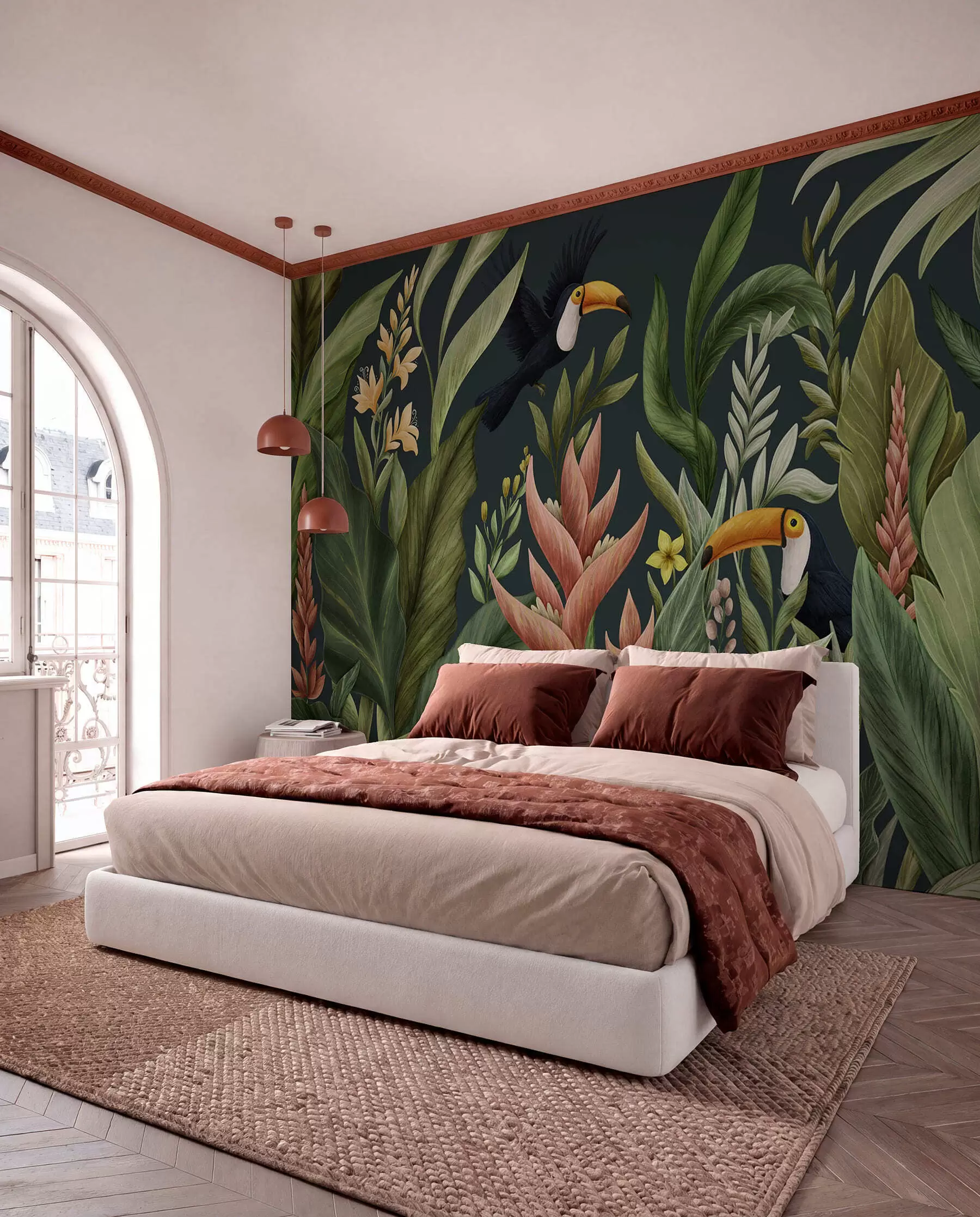 Papier peint Toucans sur bleu nuit w05088v2
