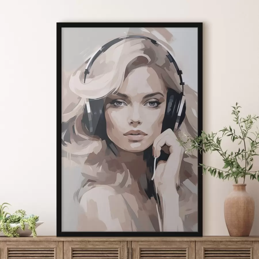 Papier peint Portrait d'une fille avec des écouteurs f47410