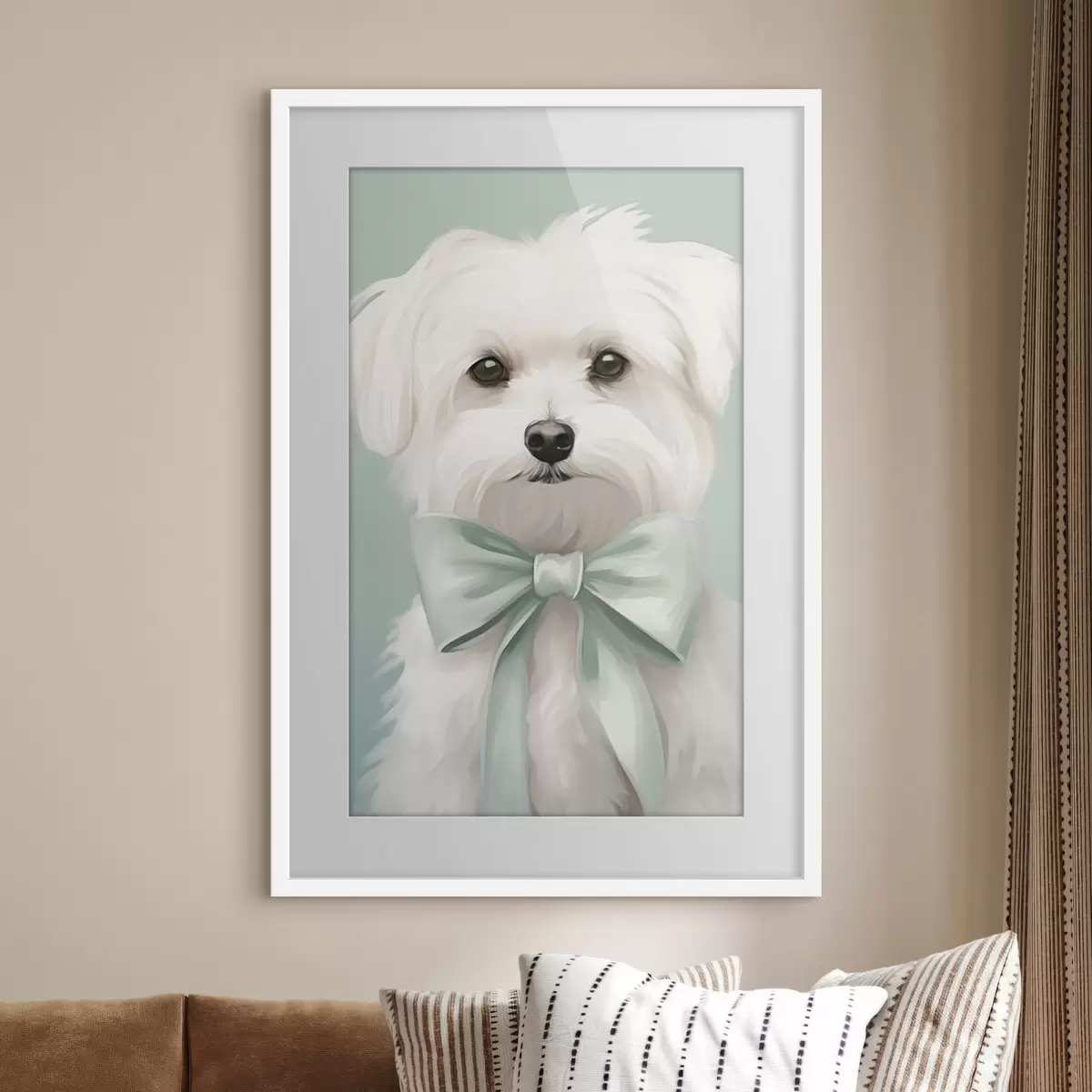 Poster Petit chien avec un nœud f47413