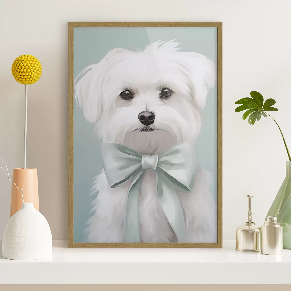 Poster Petit chien avec un nœud f47413