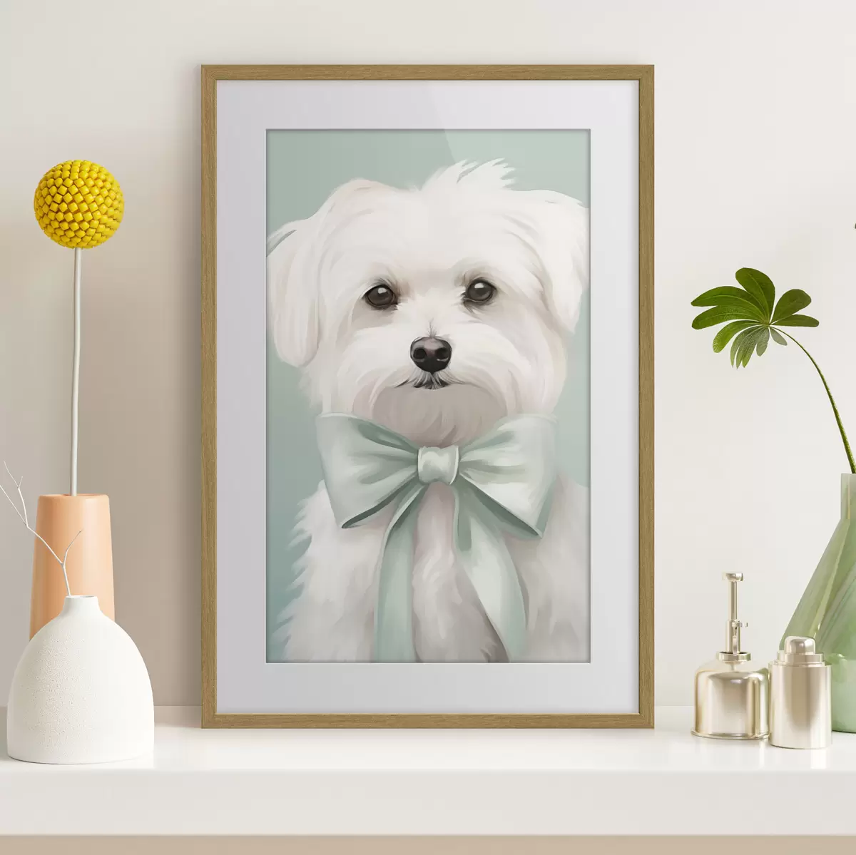 Poster Petit chien avec un nœud f47413