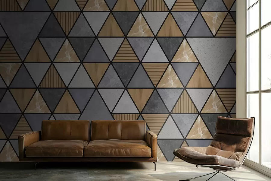 Papier peint Ornement triangulaire aux couleurs neutres et chaudes w05096v1