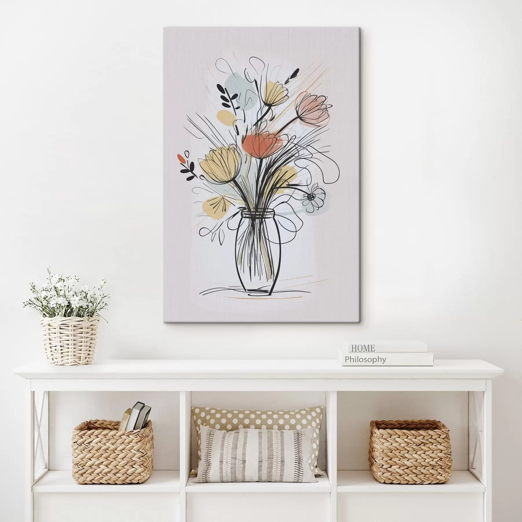 Tableau Fleurs dans un vase imitation d'un dessin s47494
