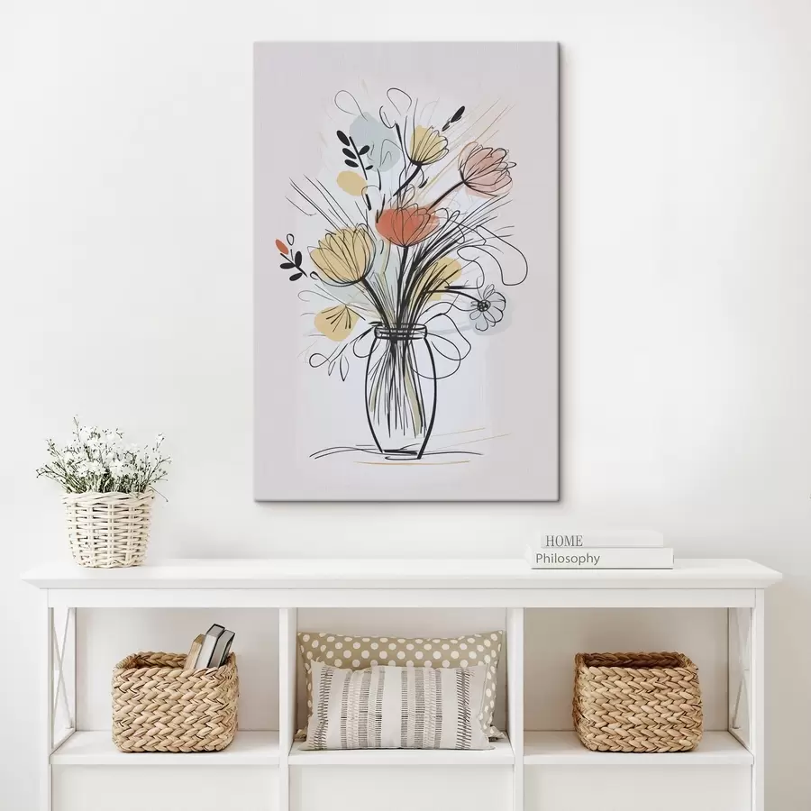 Tableau Fleurs dans un vase imitation d'un dessin s47494