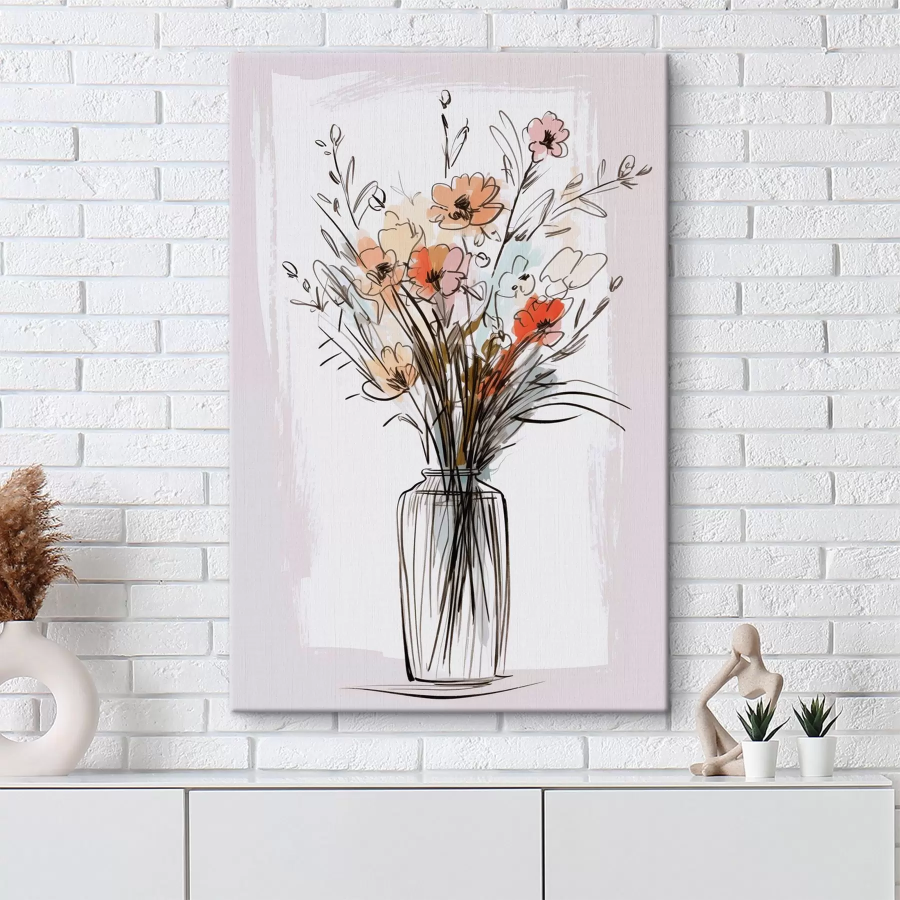 Tableau Fleurs dans un vase imitation d'un dessin s47495