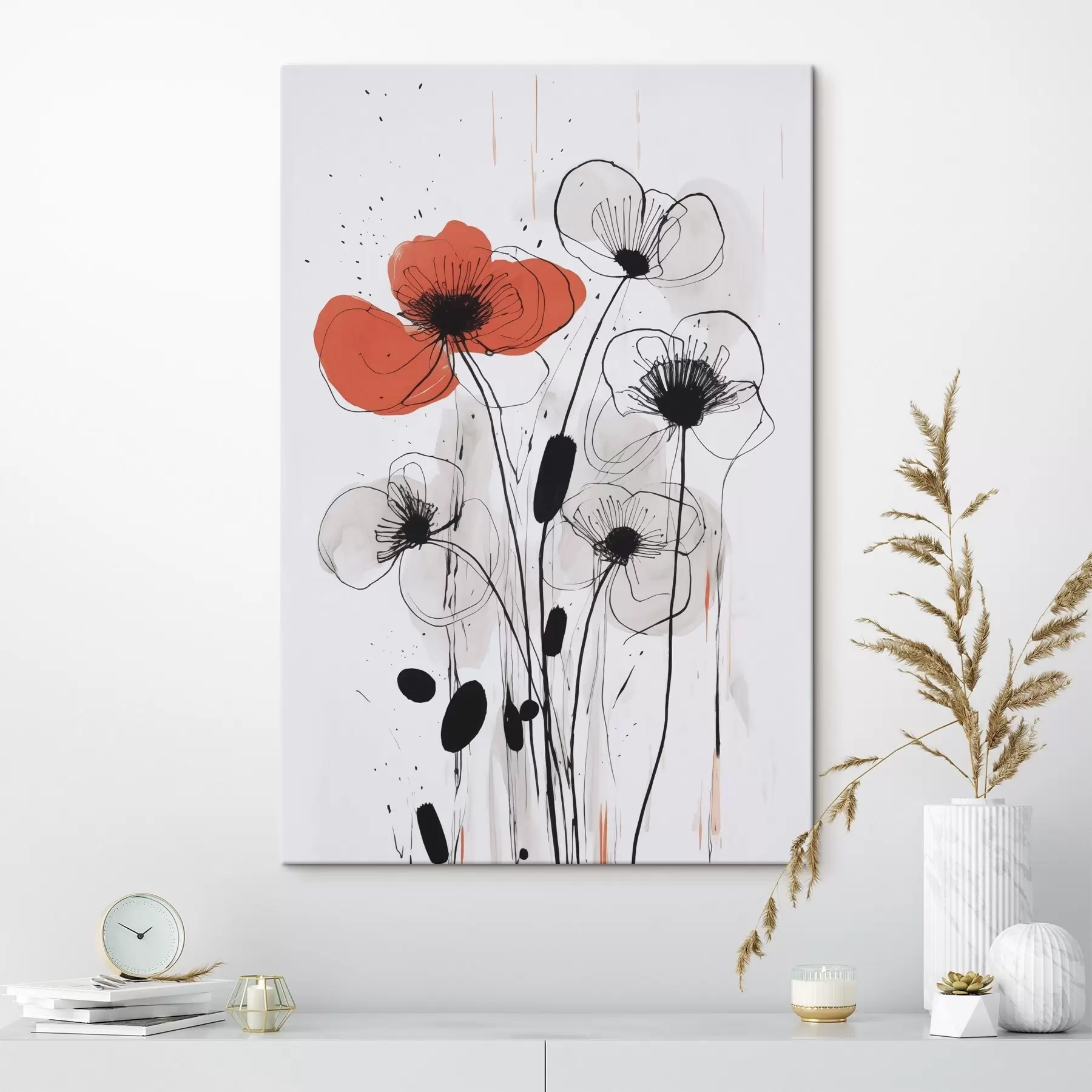 Tableau Fleurs abstraites imitant un dessin s47500