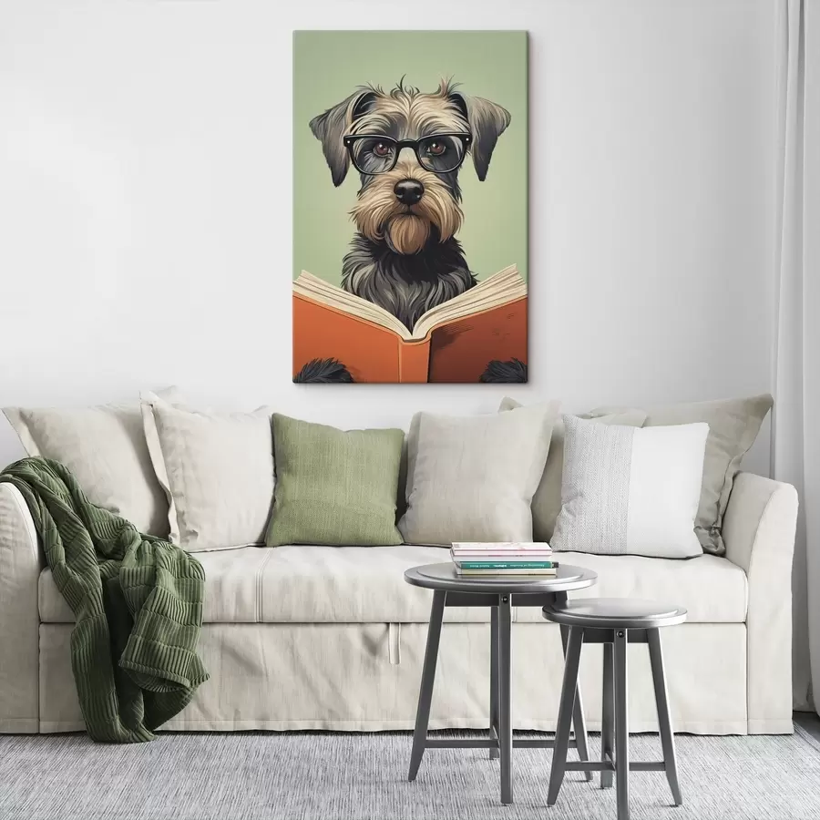 Tableau Un chien avec un livre s47502