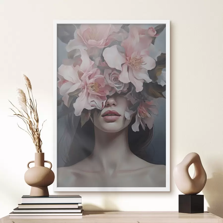 Papier peint Portrait surréaliste d'une femme avec des fleurs f47489