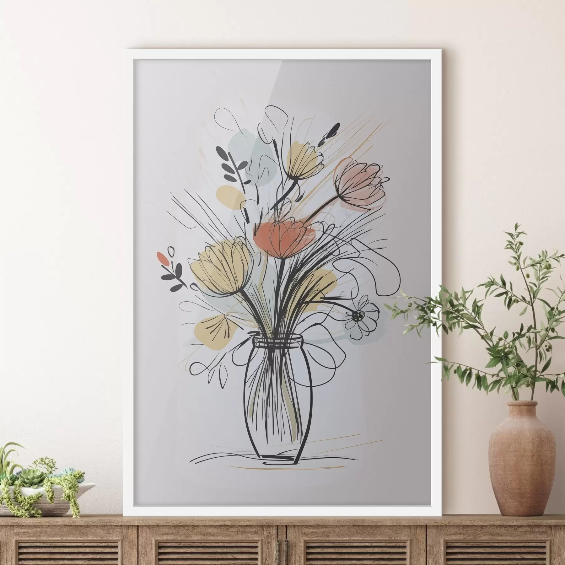 Papier peint Fleurs dans un vase imitation d'un dessin f47494