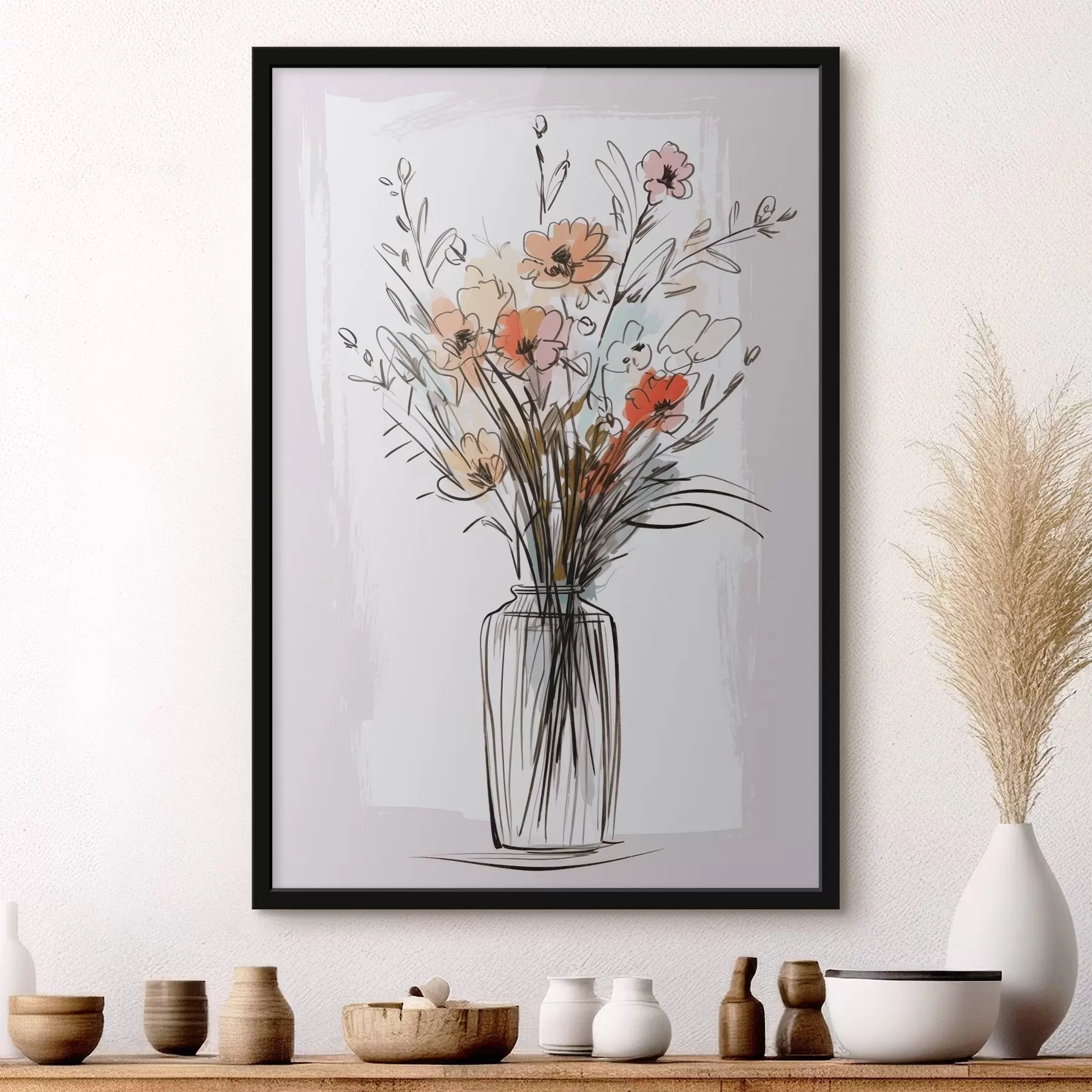 Papier peint Fleurs dans un vase imitation d'un dessin f47495