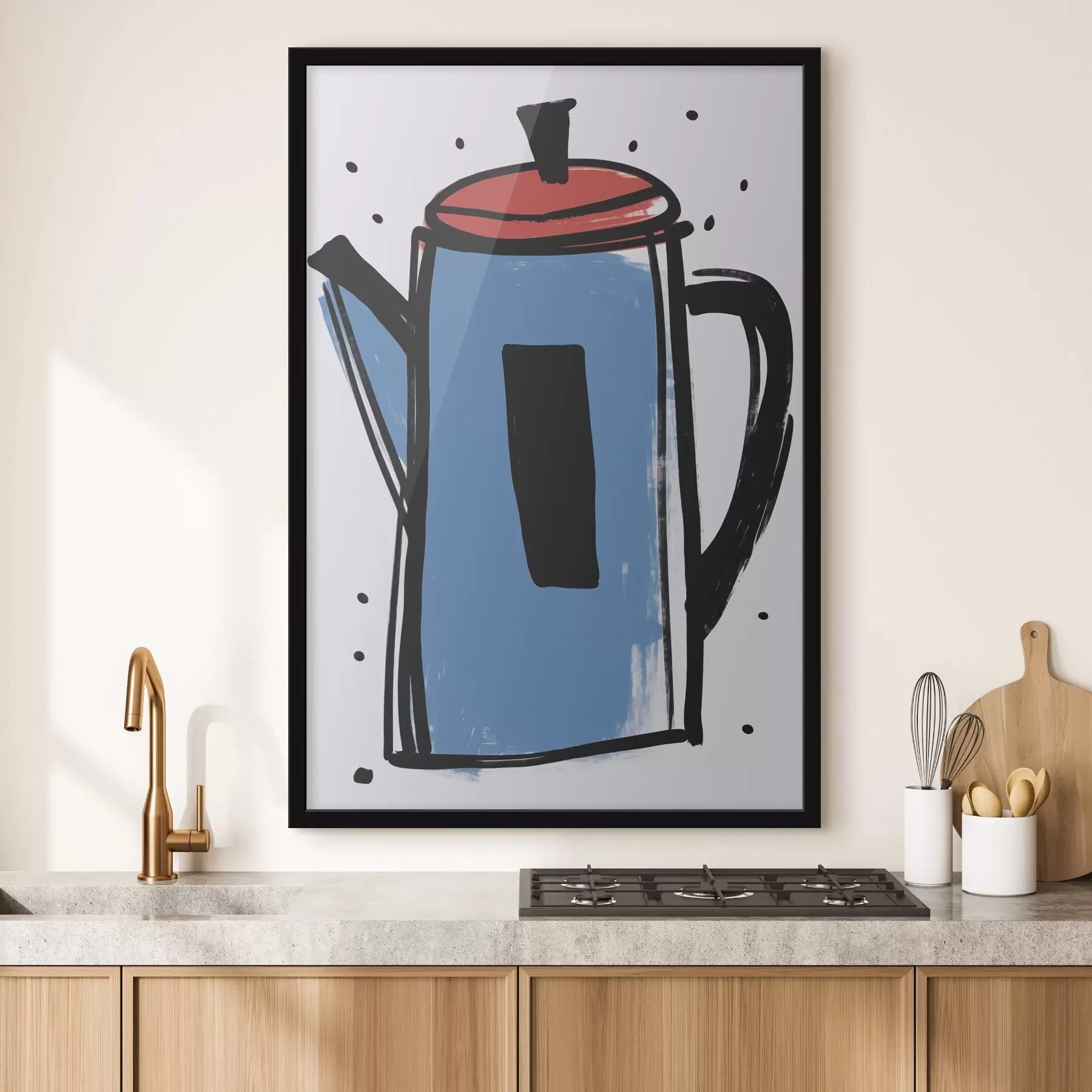Papier peint Cafetière imitant un dessin primitif f47496