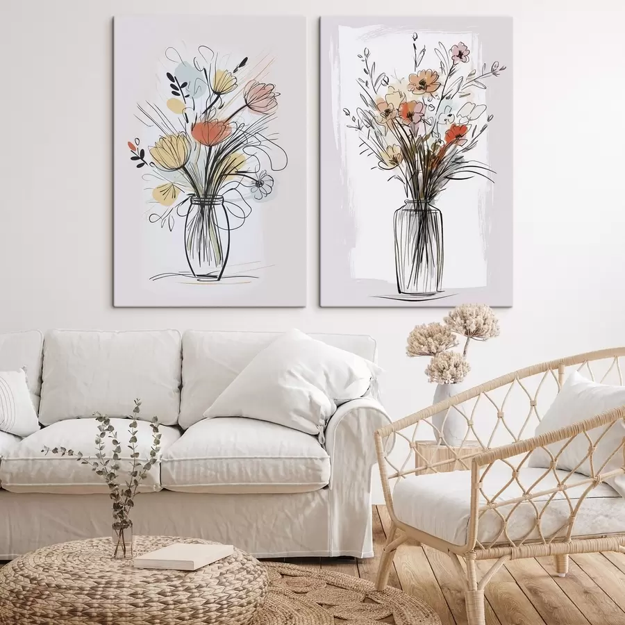 Tableau Fleurs dans un vase imitation d'un dessin m01224