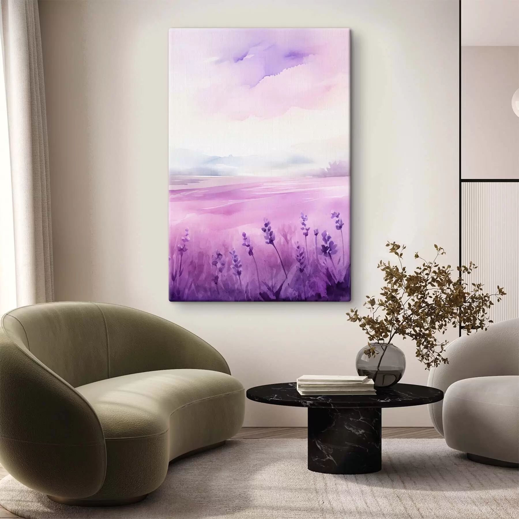 Tableau Champ de lavande, imitation aquarelle s47109