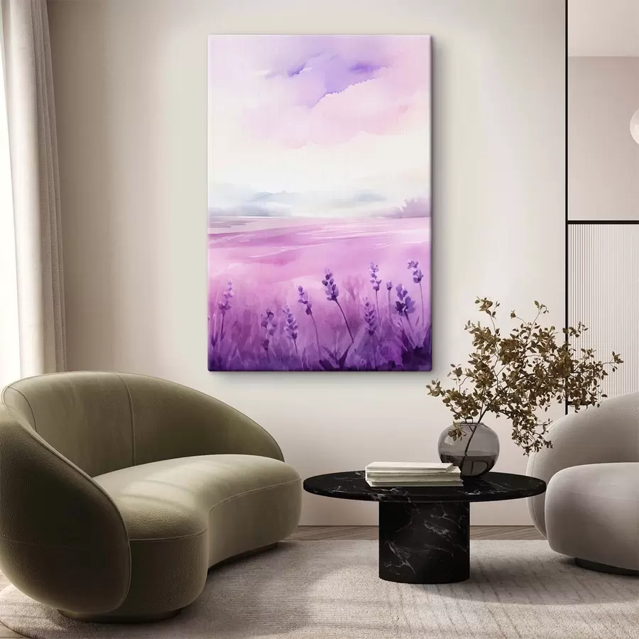 Tableau Champ de lavande, imitation aquarelle s47109