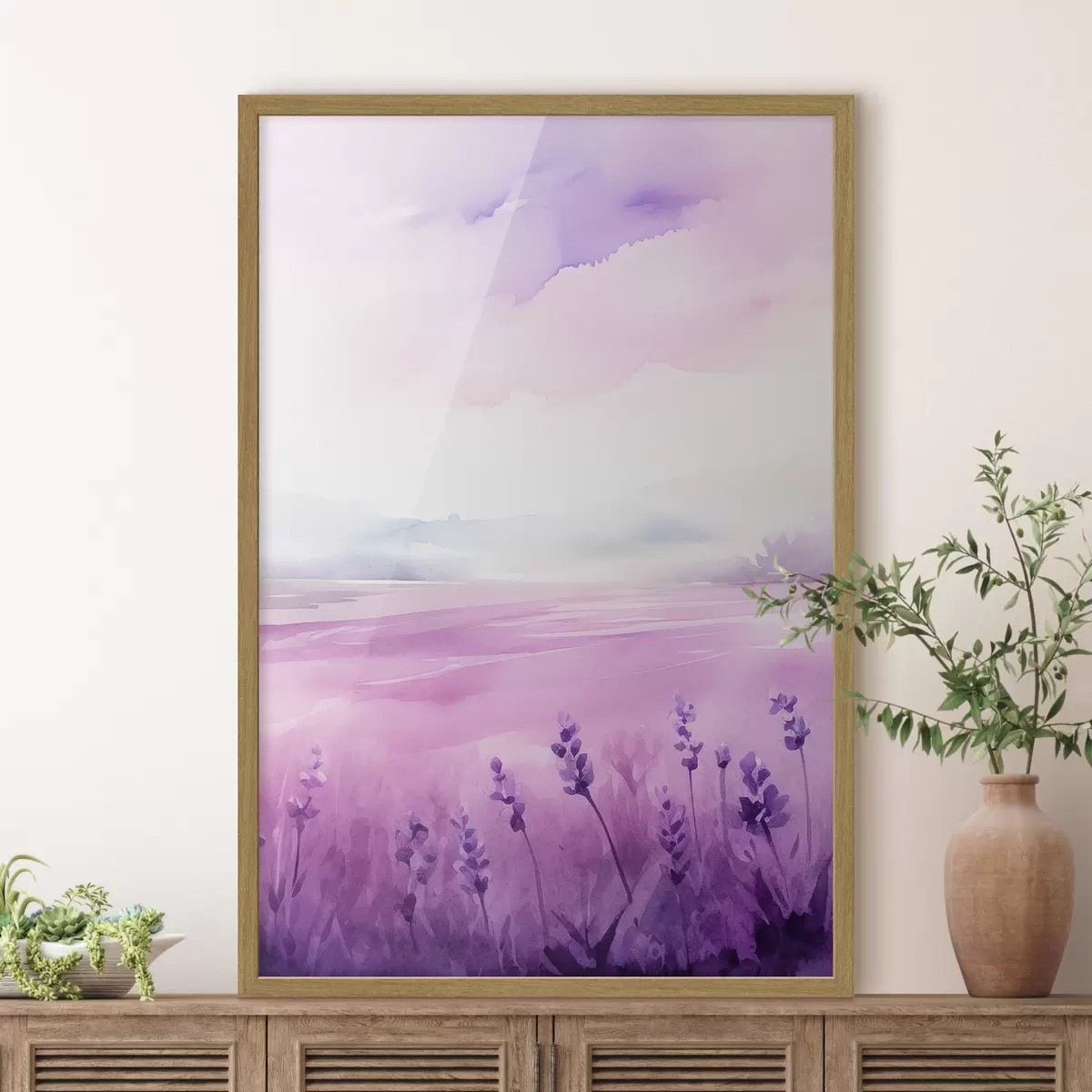 Poster Champ de lavande, imitation aquarelle f47109