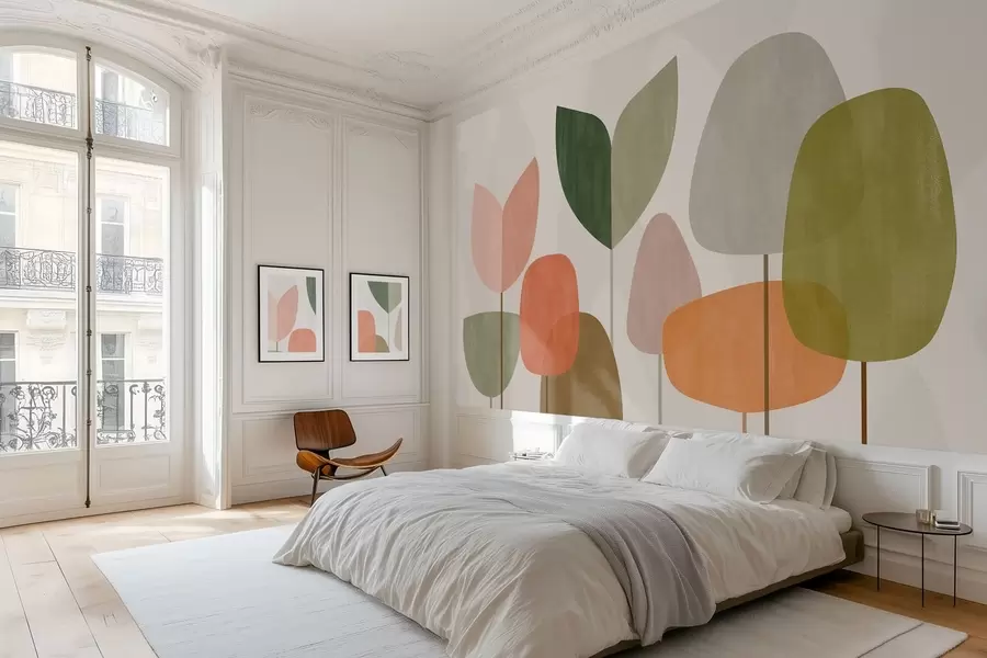 Papier peint arbres abstraits dans un style naïf w05059