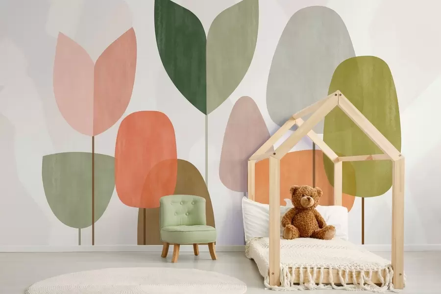 Papier peint arbres abstraits dans un style naïf w05059