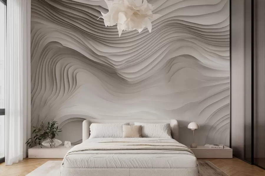 Papier peint imitation de reliefs volumineux en gradins dans les tons beiges w05061v1