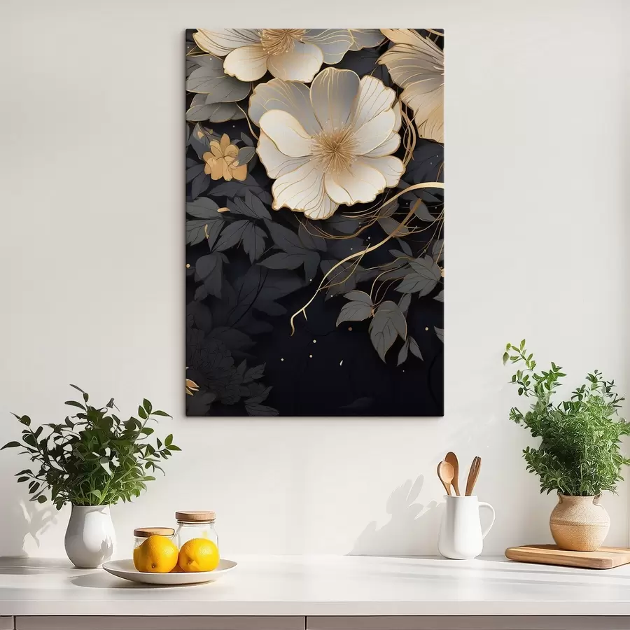 Tableau Fleurs abstraites sur fond sombre s46886