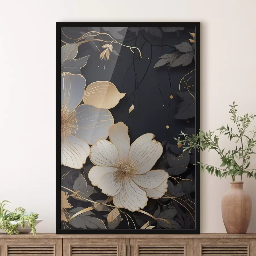 Papier peint Grandes fleurs sur fond sombre f46885