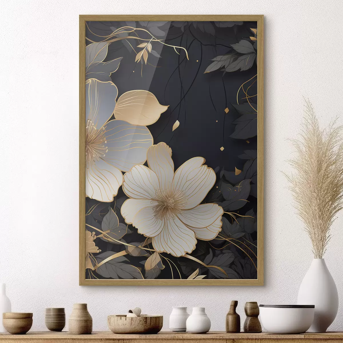 Poster Grandes fleurs sur fond sombre f46885