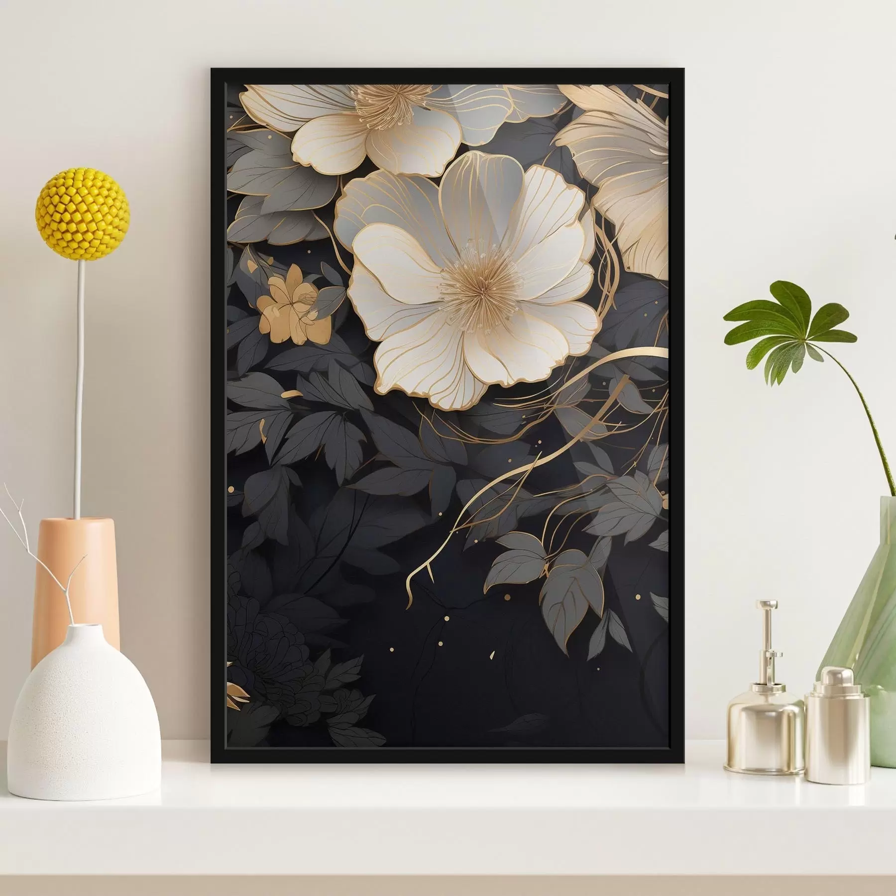 Papier peint Fleurs abstraites sur fond sombre f46886