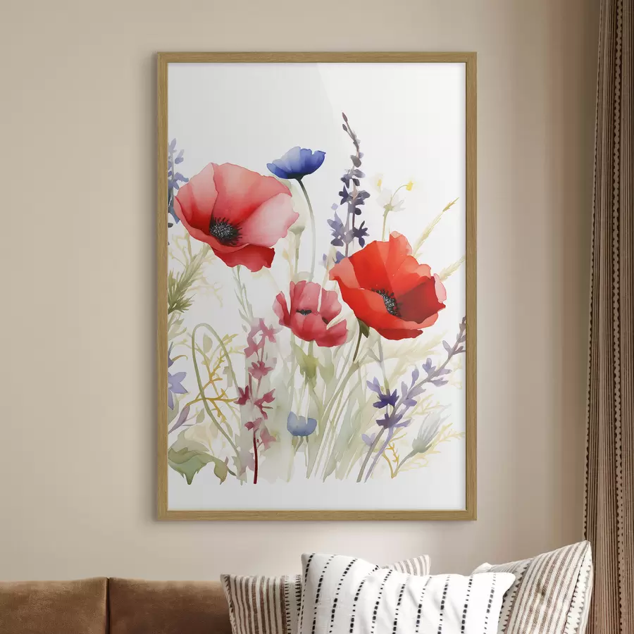 Papier peint Inflorescences de coquelicots, imitation aquarelle f46888