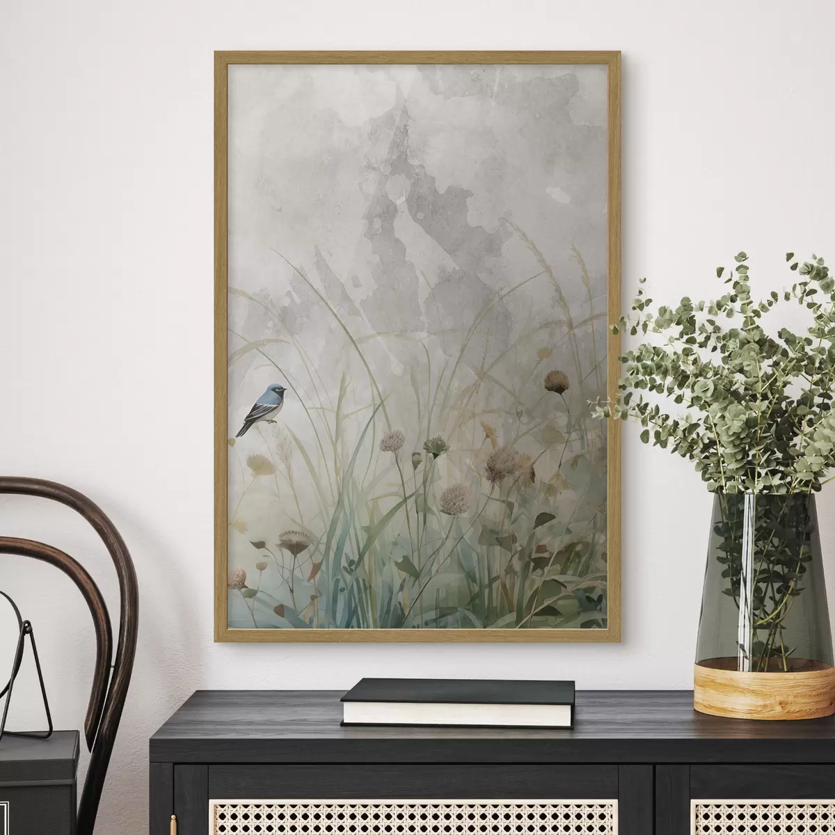 Poster Oiseau sur des fleurs sauvages f46889