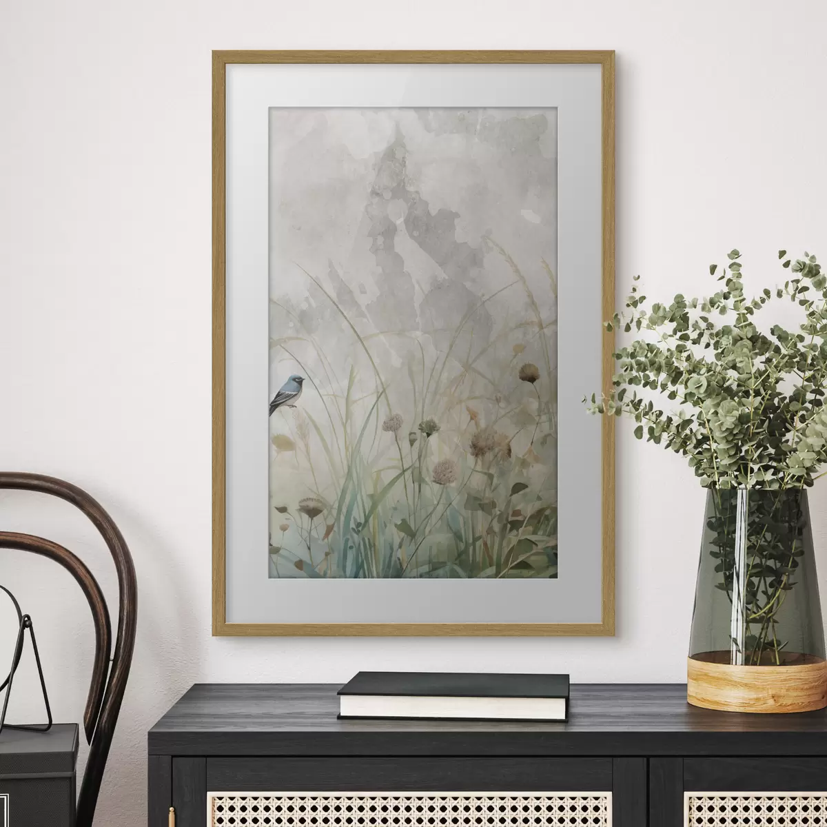 Poster Oiseau sur des fleurs sauvages f46889