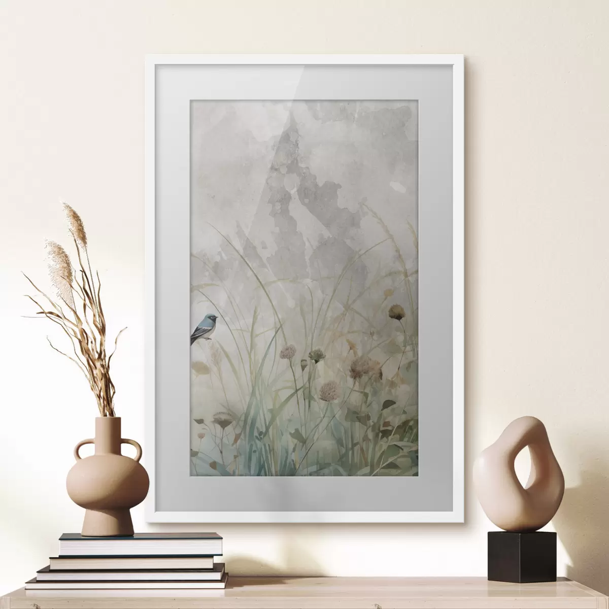 Poster Oiseau sur des fleurs sauvages f46889